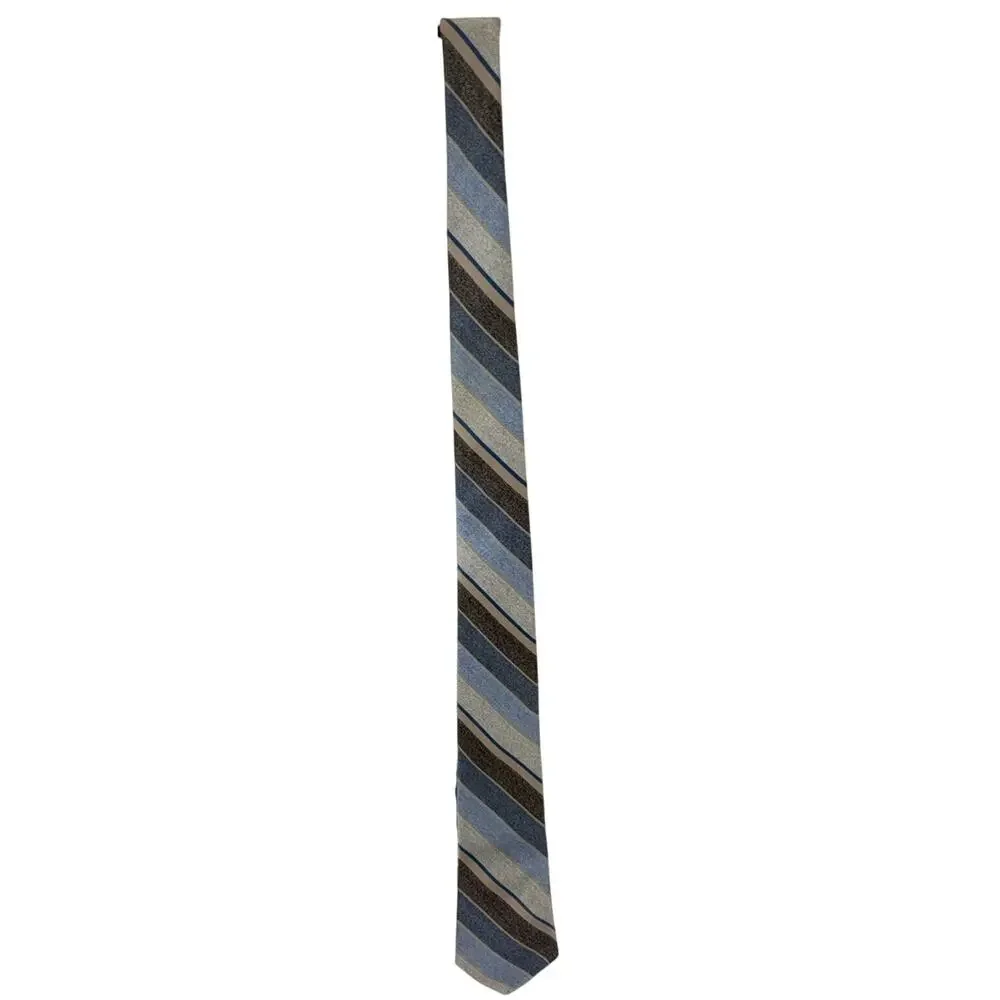 Vintage 80s Johnny Carson USA Striped Necktie Blue Gray Polyester Tie